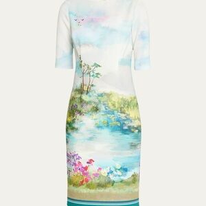 Teri Jon: Scenic Print Dress - Multicolor